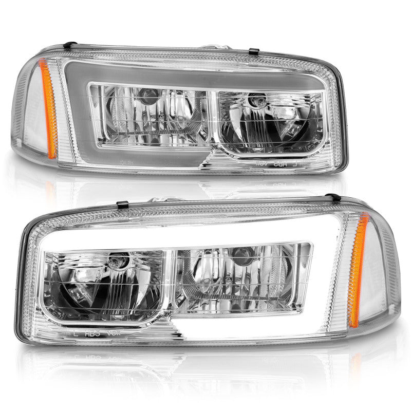 Anzo 99-17 GMC Sierra/Denali Headlights Chrome Amber (w/C Light Bars) - Crew Original