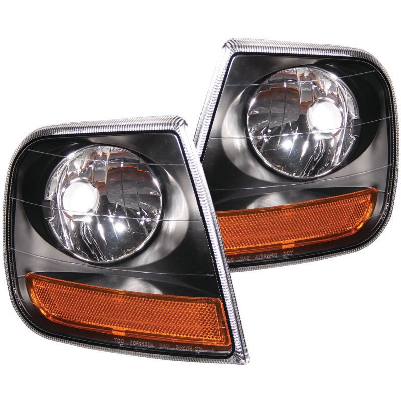 ANZO Corner Lights 1997-2003 Ford F-150 HARLEY DAVIDSON Style Corner Lights Black w/ Amber Reflector - Crew Original