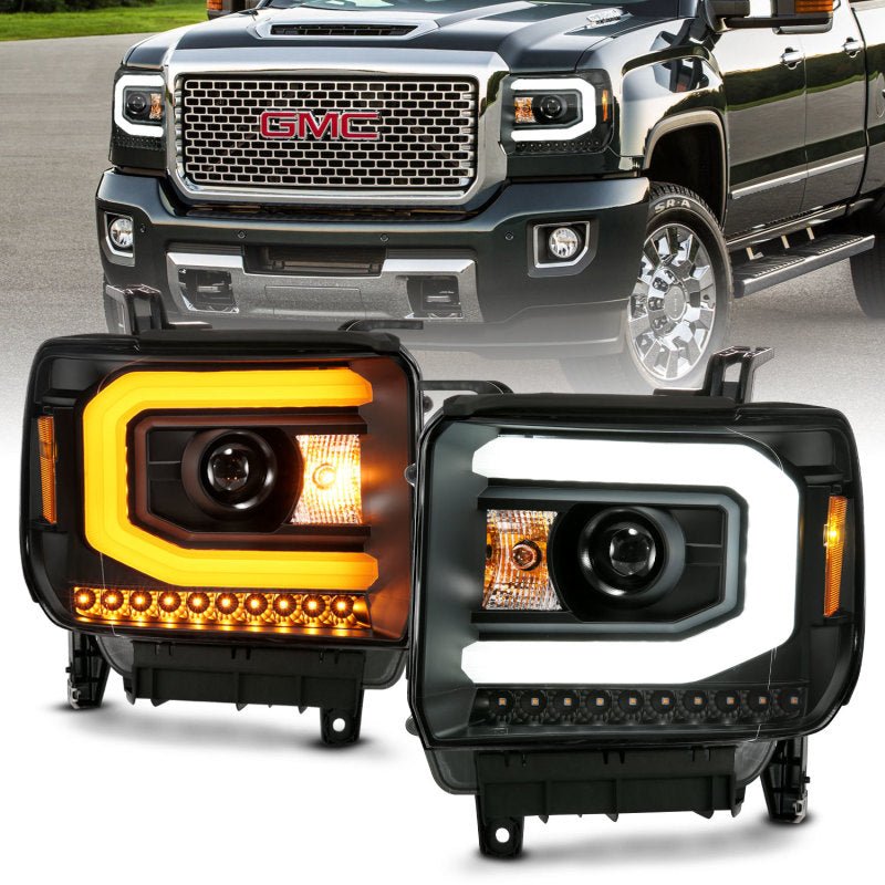 ANZO GMC SIERRA 1500 14-15 2500H/15-19 Projector Headlight Plank Style Black w/ Switchback (Halogen) - Crew Original