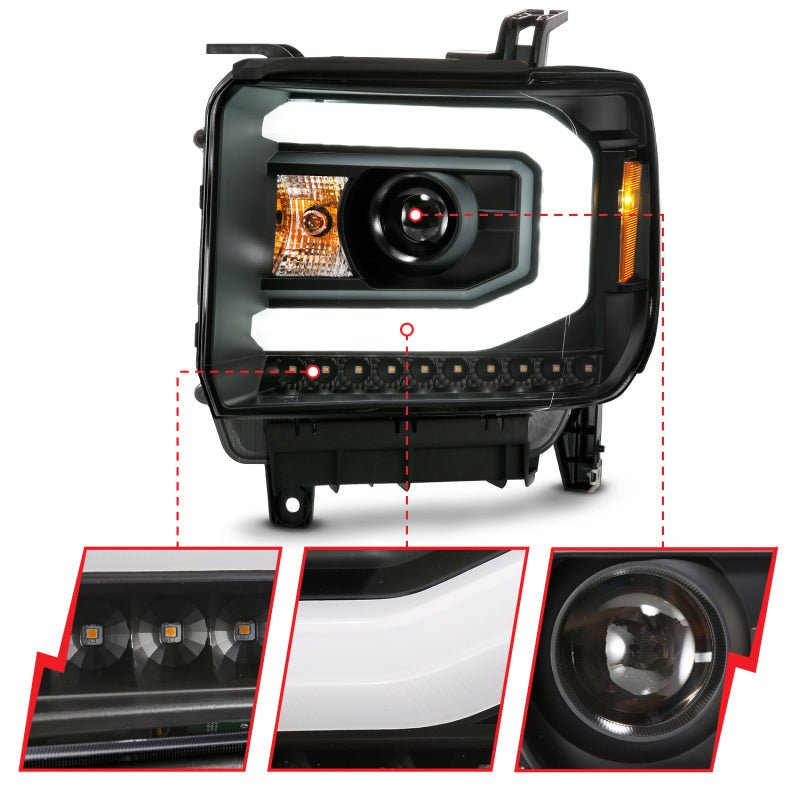 ANZO GMC SIERRA 1500 14-15 2500H/15-19 Projector Headlight Plank Style Black w/ Switchback (Halogen) - Crew Original