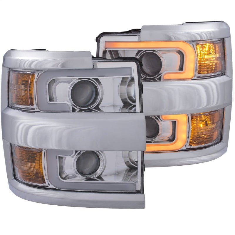 ANZO Projector Headlights 15-17 Chevrolet Silverado 2500HD / 3500HD Chrome w/ Chrome Rim - Crew Original