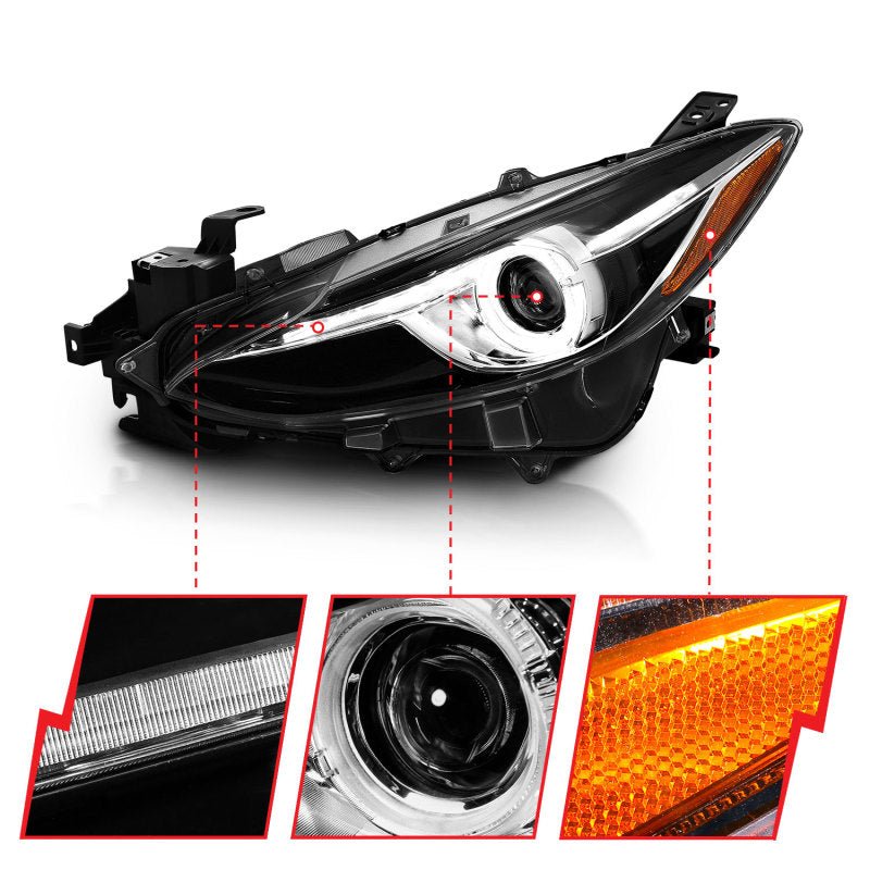 ANZO Projector Headlights With Halo Black w/Amber 14-17 Mazda 3 - Crew Original