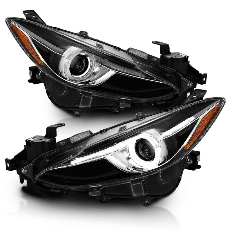 ANZO Projector Headlights With Halo Black w/Amber 14-17 Mazda 3 - Crew Original