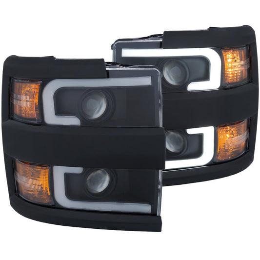 ANZO Projector Headlights With Plank Style Design Black w/Amber 15-17 Chevrolet Silverado 2500/3500 - Crew Original