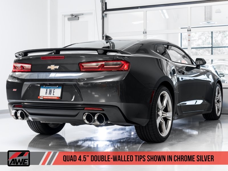AWE Tuning 16-19 Chevrolet Camaro SS Axle-back Exhaust - Track Edition (Quad Chrome Silver Tips) - Crew Original