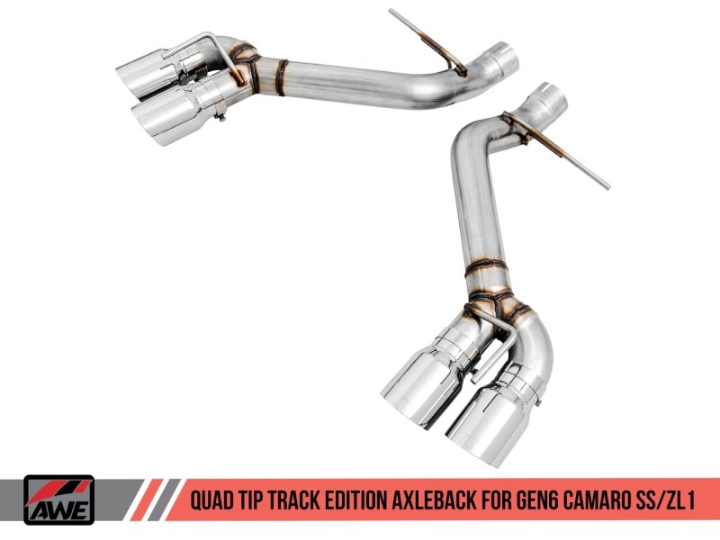 AWE Tuning 16-19 Chevrolet Camaro SS Axle-back Exhaust - Track Edition (Quad Chrome Silver Tips) - Crew Original