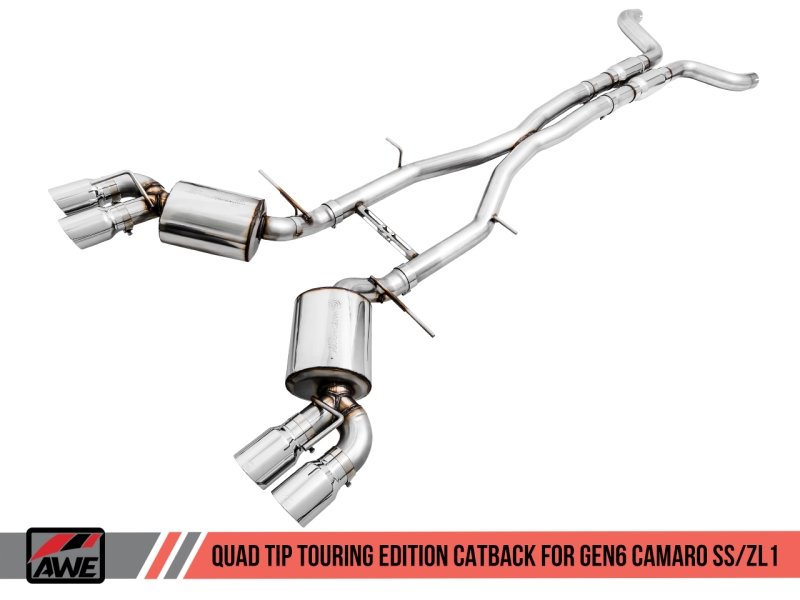AWE Tuning 16-19 Chevy Camaro SS Non-Res Cat-Back Exhaust -Touring Edition (Quad Chrome Silver Tips) - Crew Original