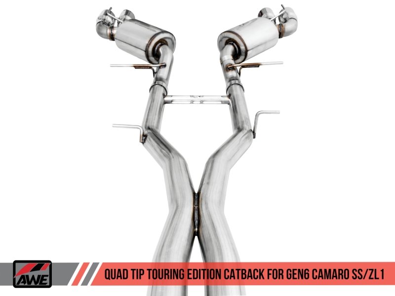 AWE Tuning 16-19 Chevy Camaro SS Non-Res Cat-Back Exhaust -Touring Edition (Quad Chrome Silver Tips) - Crew Original