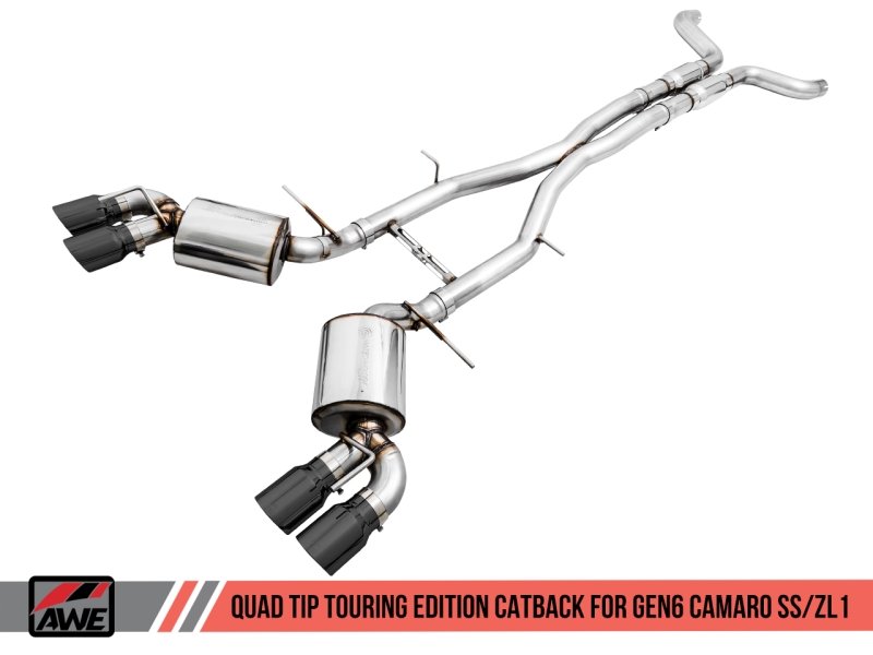 AWE Tuning 16-19 Chevy Camaro SS Res Cat-Back Exhaust -Touring Edition (Quad Diamond Black Tips) - Crew Original