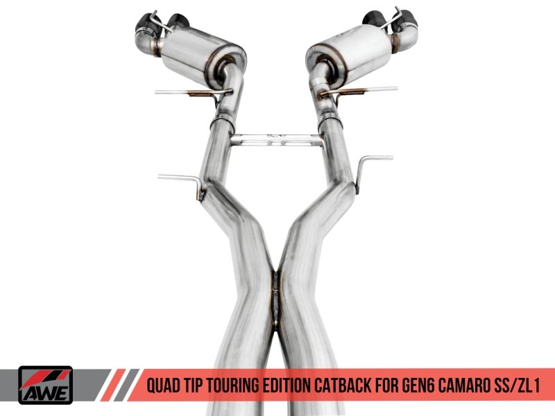 AWE Tuning 16-19 Chevy Camaro SS Res Cat-Back Exhaust -Touring Edition (Quad Diamond Black Tips) - Crew Original