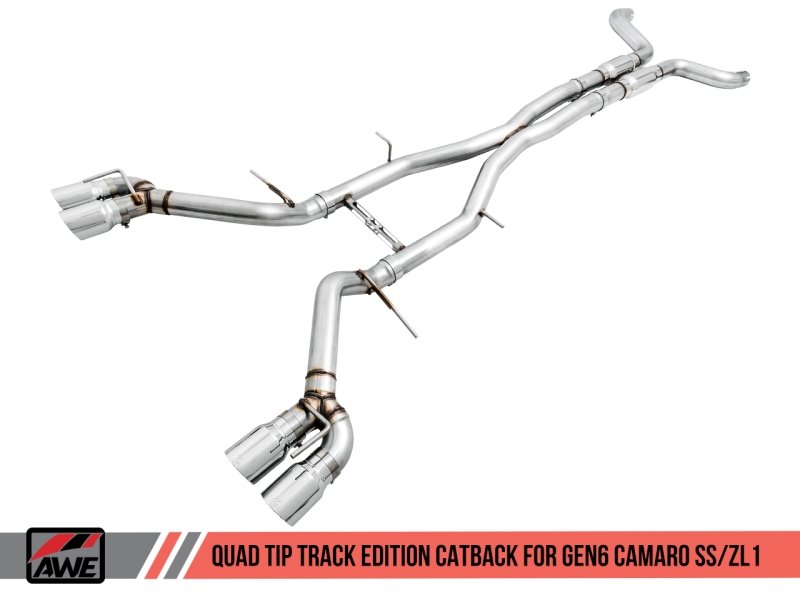 AWE Tuning 16-19 Chevy Camaro SS Resonated Cat-Back Exhaust -Track Edition (Quad Chrome Silver Tips) - Crew Original