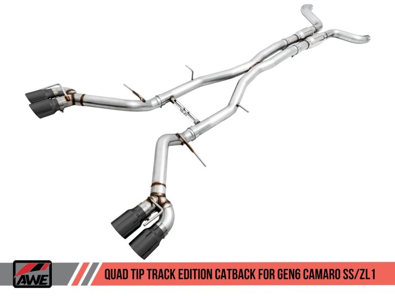 AWE Tuning 16-19 Chevy Camaro SS Resonated Cat-Back Exhaust -Track Edition (Quad Diamond Black Tips) - Crew Original