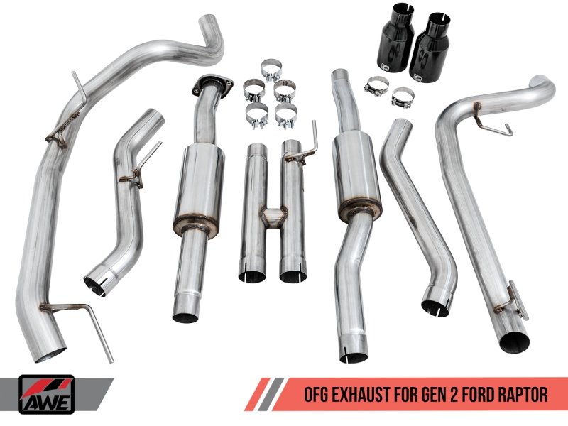 AWE Tuning 2017+ Ford Raptor 0 FG Performance Exhaust System - w/ Diamond Black Tips - Crew Original