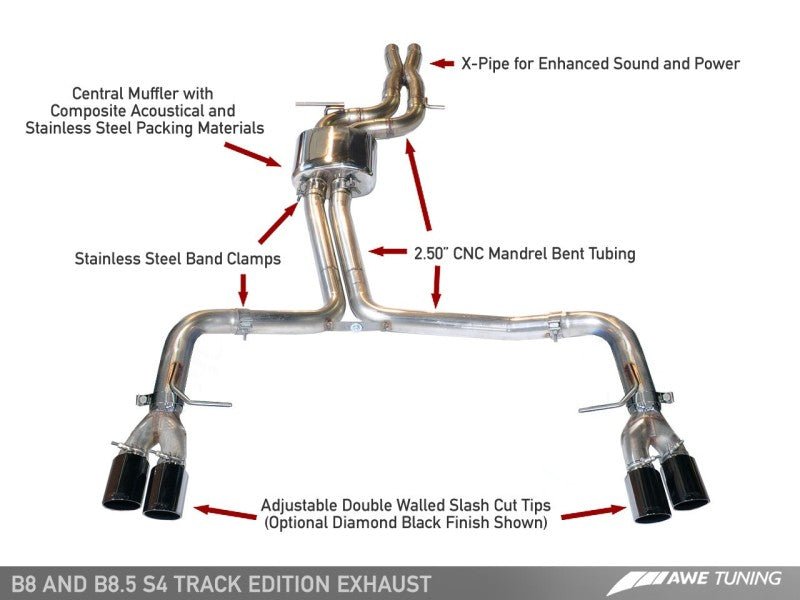 AWE Tuning Audi B8.5 S4 3.0T Track Edition Exhaust - Chrome Silver Tips (102mm) - Crew Original