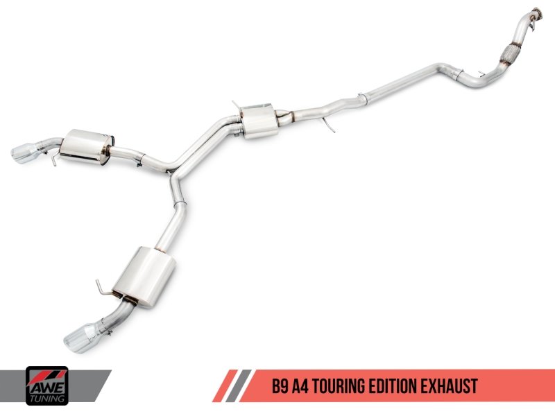 AWE Tuning Audi B9 A4 Touring Edition Exhaust Dual Outlet - Chrome Silver Tips (Includes DP) - Crew Original