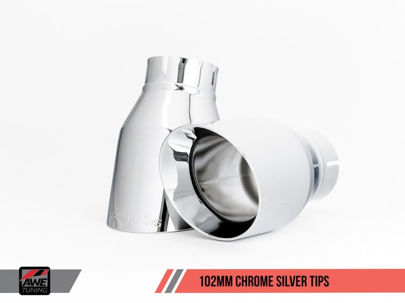 AWE Tuning Audi B9 A4 Touring Edition Exhaust Dual Outlet - Chrome Silver Tips (Includes DP) - Crew Original