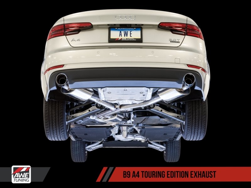 AWE Tuning Audi B9 A4 Touring Edition Exhaust Dual Outlet - Diamond Black Tips (Includes DP) - Crew Original