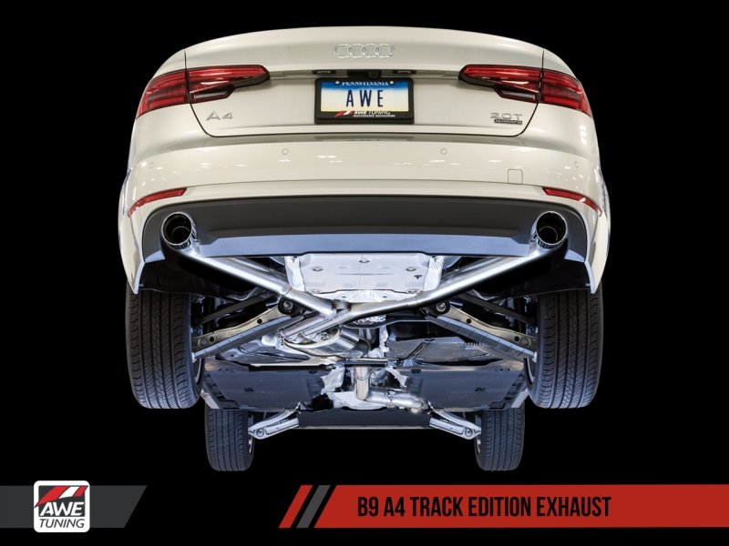 AWE Tuning Audi B9 A4 Track Edition Exhaust Dual Outlet - Diamond Black Tips (Includes DP) - Crew Original