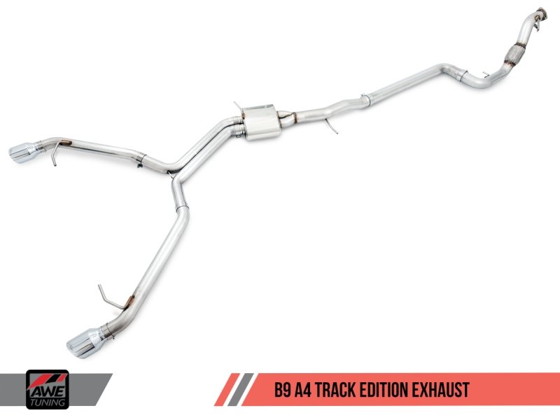 AWE Tuning Audi B9 A4 Track Edition Exhaust Dual Outlet - Diamond Black Tips (Includes DP) - Crew Original