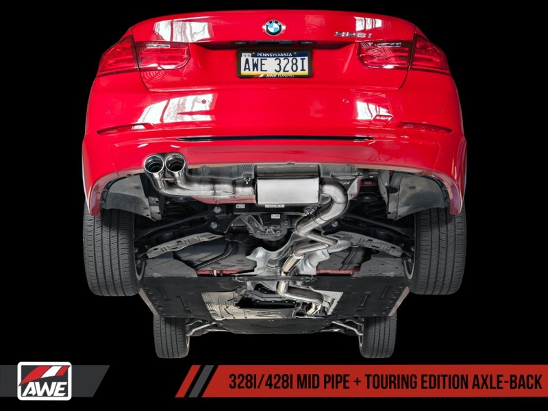 AWE Tuning BMW F3X 28i / 30i Touring Edition Axle-Back Exhaust Single Side - 80mm Silver Tips - Crew Original