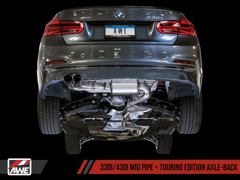 AWE Tuning BMW F3X 28i / 30i Touring Edition Axle-Back Exhaust Single Side - 80mm Silver Tips - Crew Original