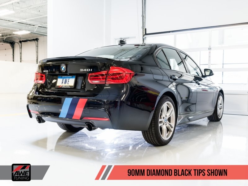 AWE Tuning BMW F3X 340i Touring Edition Axle-Back Exhaust - Diamond Black Tips (90mm) - Crew Original