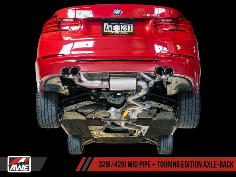 AWE Tuning BMW F3X N20/N26 328i/428i Touring Edition Exhaust Quad Outlet - 80mm Chrome Silver Tips - Crew Original
