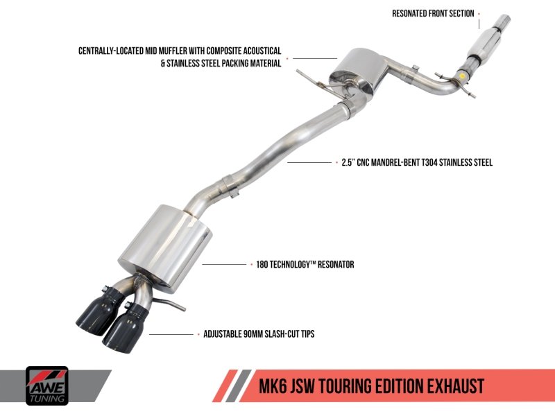 AWE Tuning Mk5 Jetta Mk6 Sportwagen 2.5L Touring Edition Exhaust - Diamond Black Tips - Crew Original