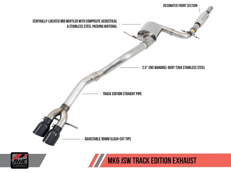 AWE Tuning Mk5 Jetta Mk6 Sportwagen 2.5L Track Edition Exhaust - Diamond Black Tips - Crew Original