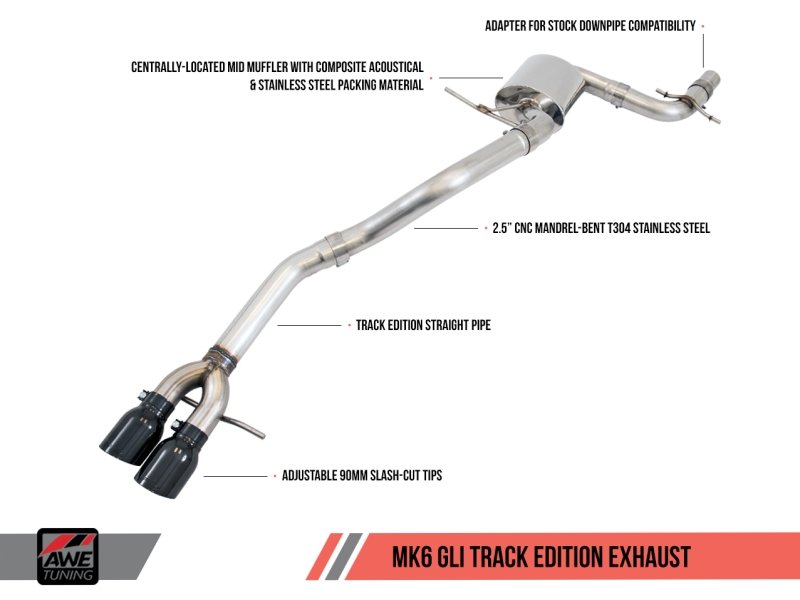 AWE Tuning Mk6 GLI 2.0T - Mk6 Jetta 1.8T Track Edition Exhaust - Polished Silver Tips - Crew Original