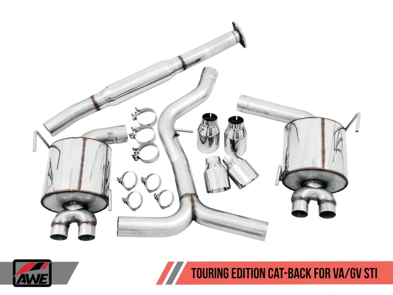 AWE Tuning Subaru STI VA / WRX GV / STI GV Sedan Touring Edition Exhaust - Chrome Silver Tip (102mm) - Crew Original