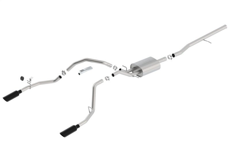 Borla 14 Sierra 1500 C/B S-Type Exh/2.75in Into Dual 2.25in Out 4in Split Rear Exit-Black Chrome - Crew Original