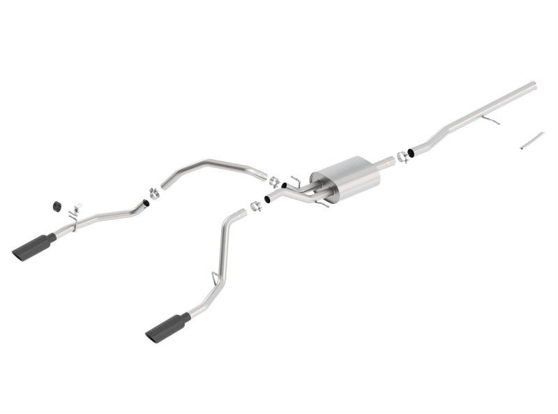 Borla 14 Sierra 1500 C/B S-Type Exh/2.75in Into Dual 2.25in Out 4in Split Rear Exit-Black Chrome - Crew Original