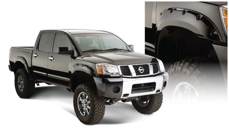Bushwacker 04-15 Nissan Titan Pocket Style Flares 4pc 67.1/78.9/84/96in - Black - Crew Original
