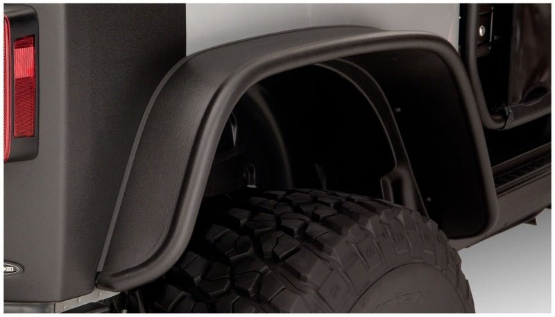 Bushwacker 07-18 Jeep Wrangler Flat Style Flares 4pc Fits 2-Door Sport Utility Only - Black - Crew Original