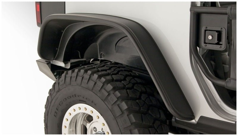 Bushwacker 07-18 Jeep Wrangler Flat Style Flares 4pc Fits 2-Door Sport Utility Only - Black - Crew Original