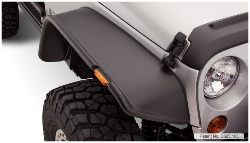 Bushwacker 07-18 Jeep Wrangler Flat Style Flares 4pc Fits 2-Door Sport Utility Only - Black - Crew Original