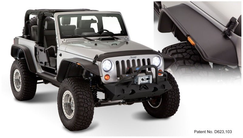 Bushwacker 07-18 Jeep Wrangler Flat Style Flares 4pc Fits 2-Door Sport Utility Only - Black - Crew Original