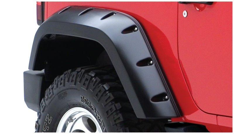 Bushwacker 07-18 Jeep Wrangler Max Pocket Style Flares 2pc Extended Coverage - Black - Crew Original