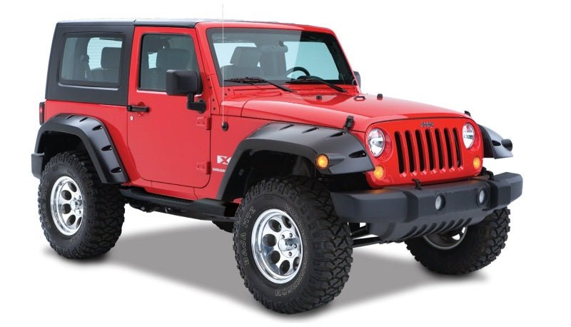 Bushwacker 07-18 Jeep Wrangler Max Pocket Style Flares 2pc Extended Coverage - Black - Crew Original