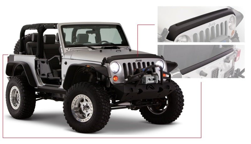 Bushwacker 07-18 Jeep Wrangler Trail Armor Hood and Tailgate Protector Excl Power Dome Hood - Black - Crew Original