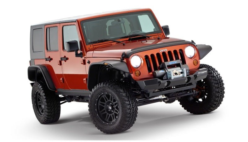 Bushwacker 07-18 Jeep Wrangler Unlimited Flat Style Flares 4pc 4-Door Sport Utility Only - Black - Crew Original