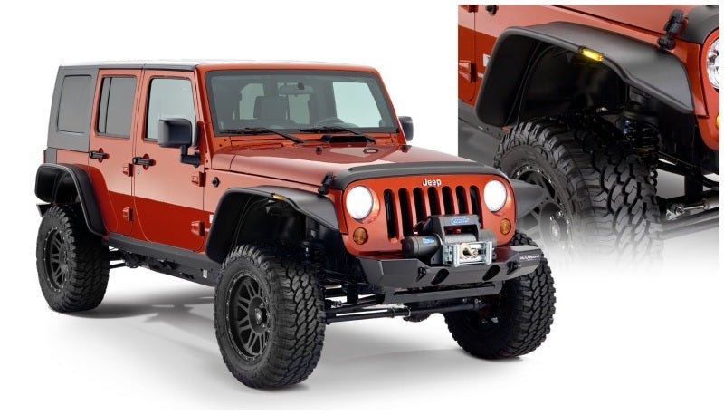 Bushwacker 07-18 Jeep Wrangler Unlimited Flat Style Flares 4pc 4-Door Sport Utility Only - Black - Crew Original