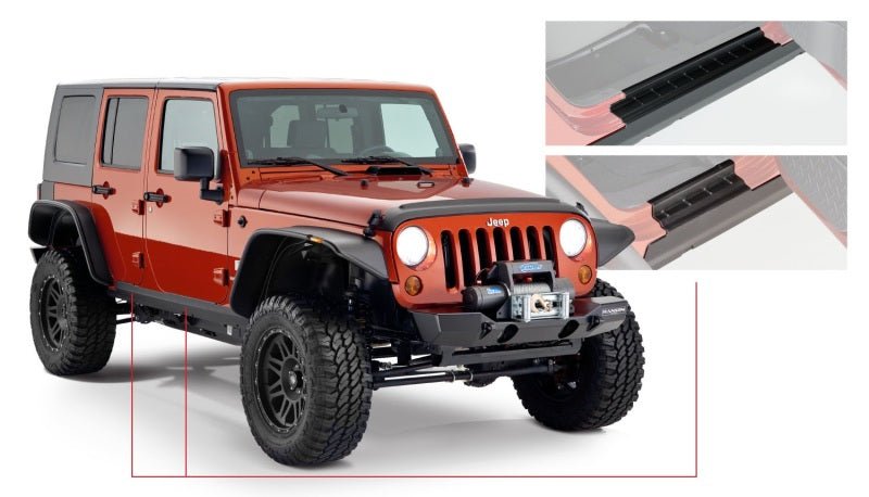 Bushwacker 07-18 Jeep Wrangler Unlimited Trail Armor Rocker Panel and Sill Plate Cover - Black - Crew Original