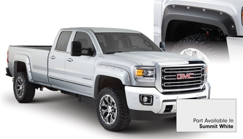 Bushwacker 16-18 GMC Sierra 2500 Fleetside Pocket Style Flares 4pc 78.8/97.6in Bed - Summit White - Crew Original