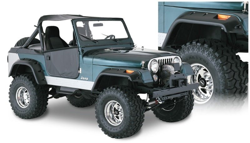Bushwacker 59-83 Jeep CJ5 Cutout Style Flares 4pc - Black - Crew Original