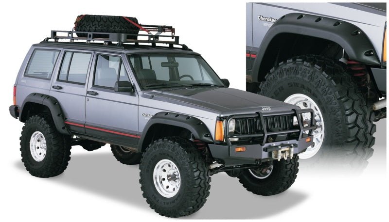 Bushwacker 84-01 Jeep Cherokee Cutout Style Flares 4pc Fits 4-Door Sport Utility Only - Black - Crew Original