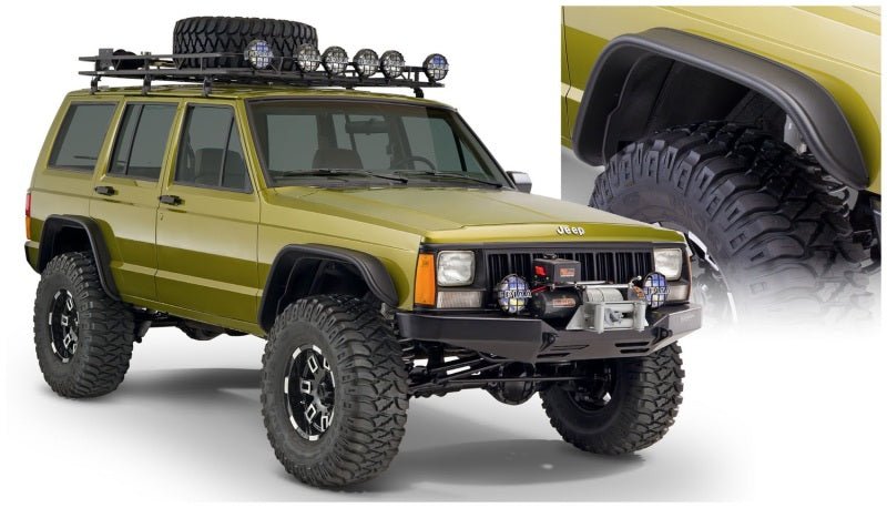 Bushwacker 84-01 Jeep Cherokee Flat Style Flares 4pc - Black - Crew Original