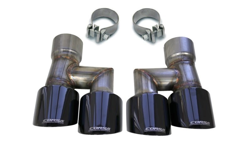 Corsa 18-19 Ford Mustang Eco 2.3L Twin 4in Black PVD Pro-Series Tip Kit (Clamps Included) - Crew Original