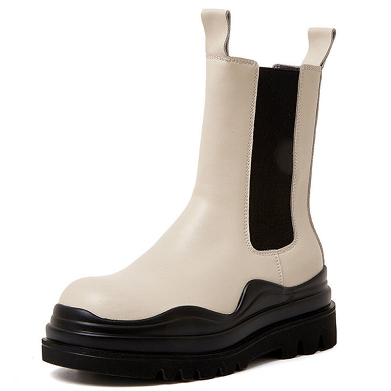 Dropshipping Custom Logo Mid Calf Chelsea Boots Women Shoes Chunky Fashion Pink Luxury Leather Boots for Ladies - Crew Original